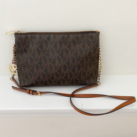 Michael Kors Handbags - Michael Kors Jet Set Chain Top Zip Messenger Bag Signature Brown